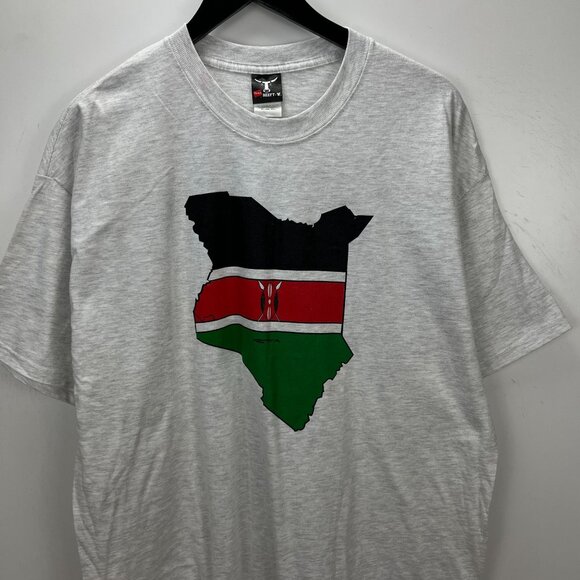 Vintage Y2K Kenya Flag T-Shirt Hanes Beefy XL Gray Map Graphic Usilete Compe - Picture 15 of 16